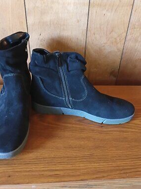 Wapo Memory Foam Ankle Boots Women's Size 10M Black Side Zip Comfort Flats